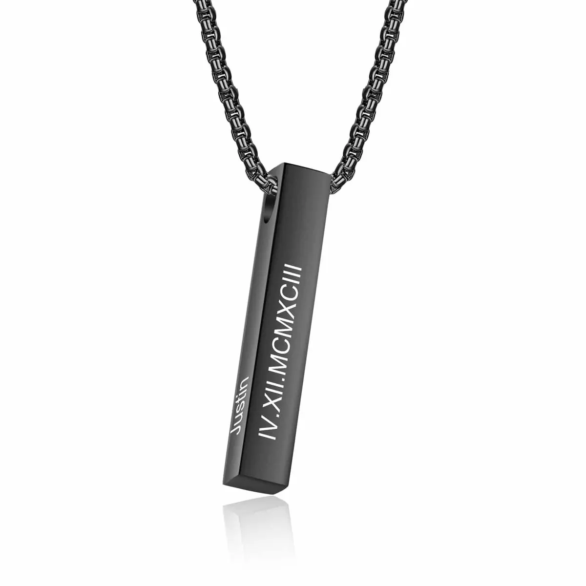 Black vertical bar necklace engraved with roman numerals