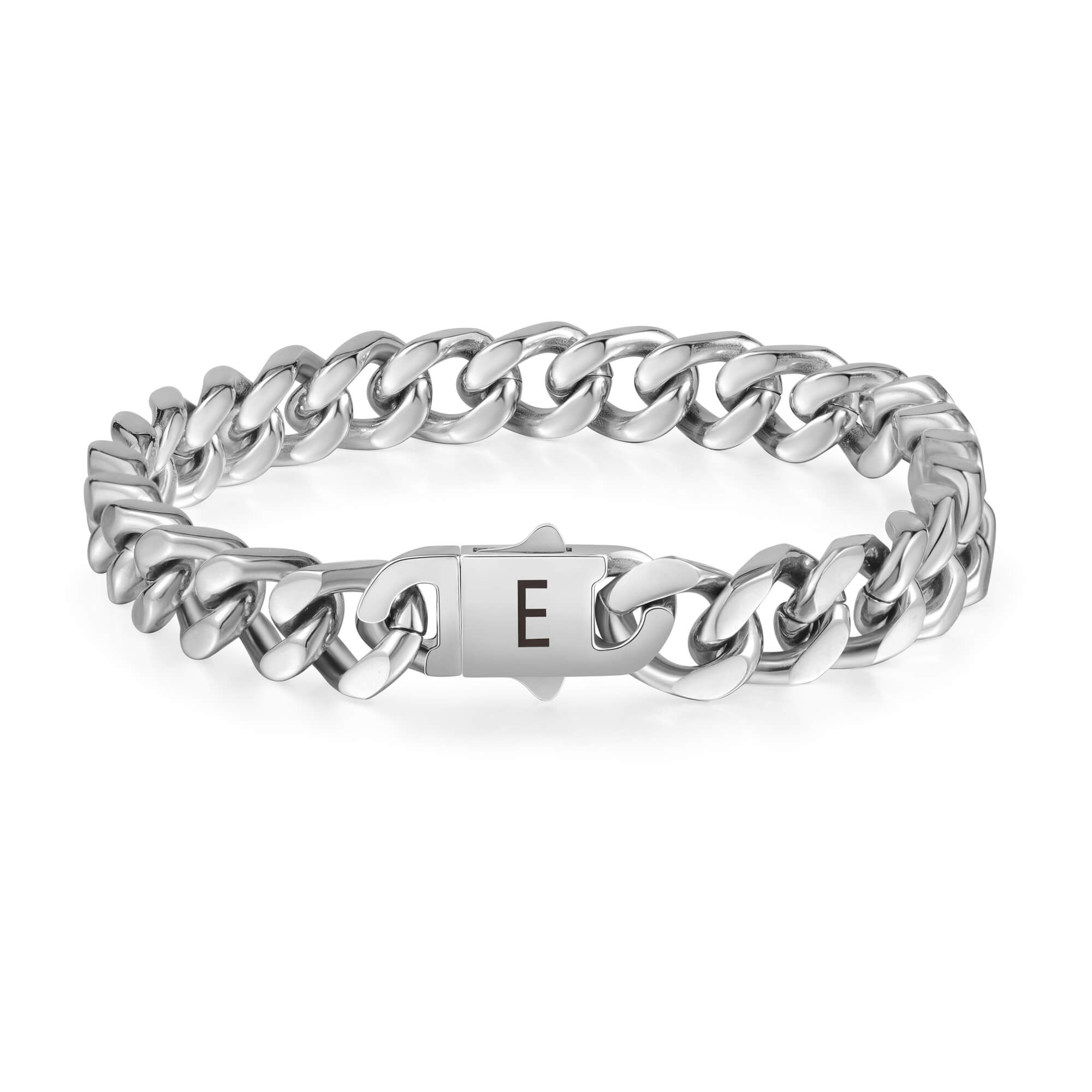 Klapgo Men's Cuban Link Bracelet - Stainless Steel, Wave Engraved, Vintage Silver, 9.05 Inch